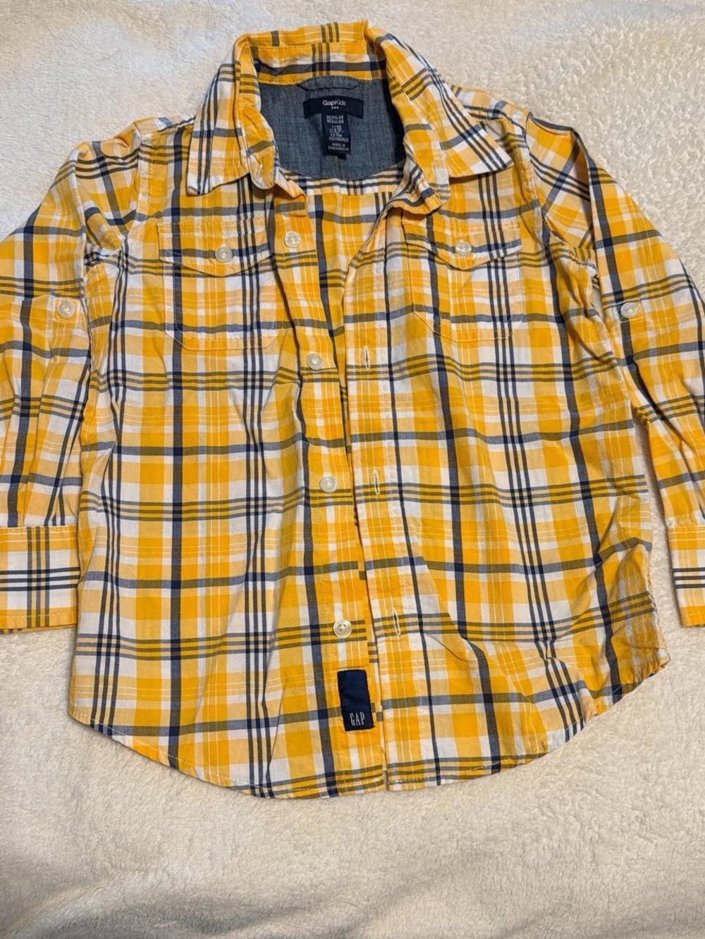 GAP Yellow White and Navy Plaid Button-Down Shirt